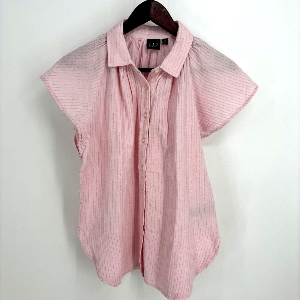 Gap Gauze Pink Metallic Striped Dolman Short Sleeve Shirt Sz Small NWT Preppy